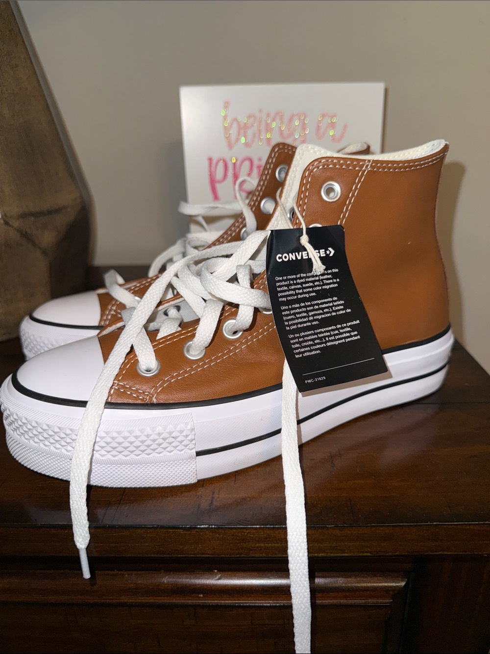 Converse High Top Platform Sneakers in Brown and White